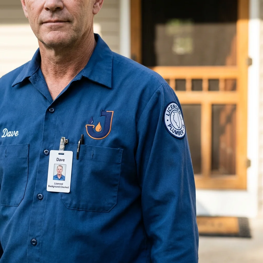 Licensed plumber showing ID badge in Childersburg, AL