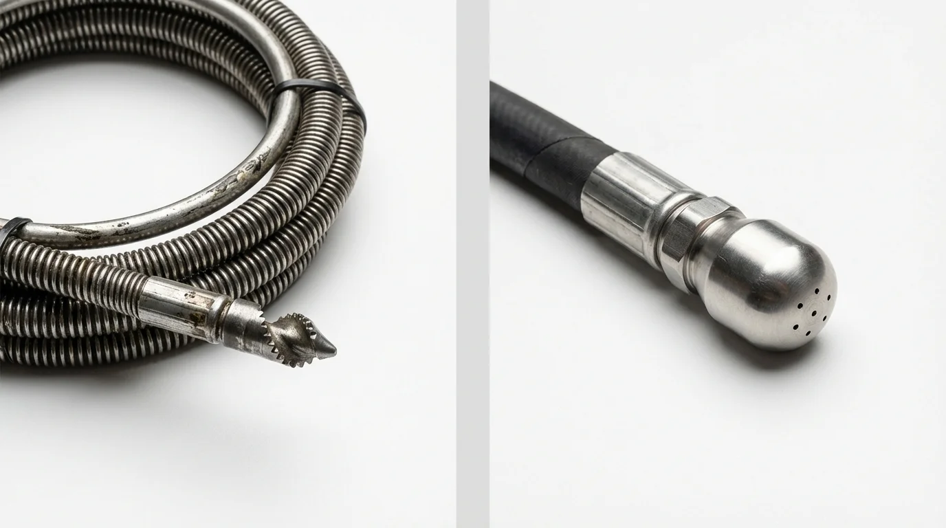 Drain snake cable and hydro jetting nozzle used for drain cleaning in Childersburg, AL