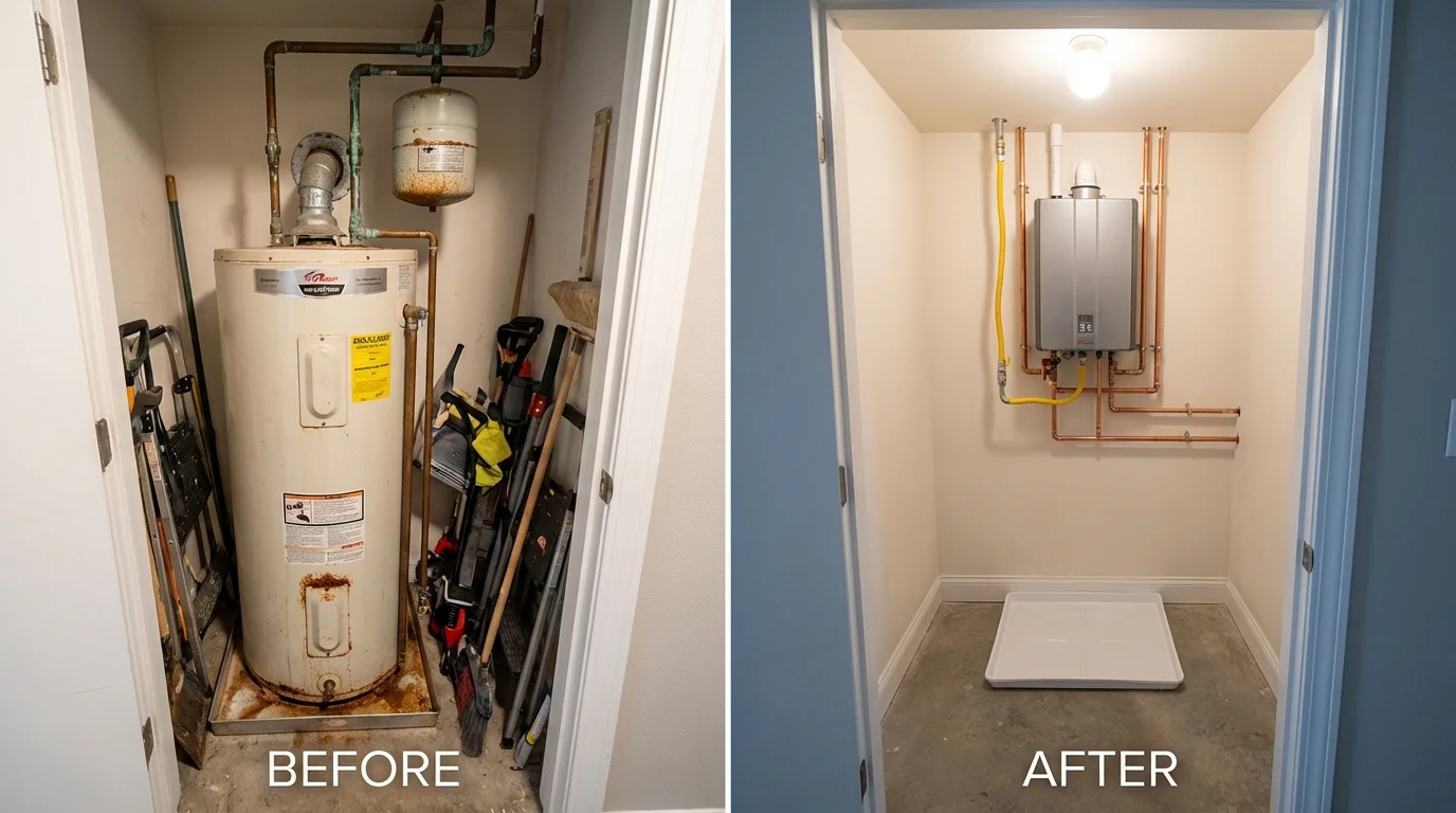 Tank water heater versus wall-mounted tankless unit comparison for Childersburg, AL homeowners